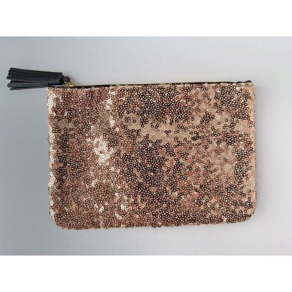 5/$20 NWOT Ipsy Glam Bag December 2018 Gold Sequin Faux Leather Makeup Bag - Picture 1 of 6